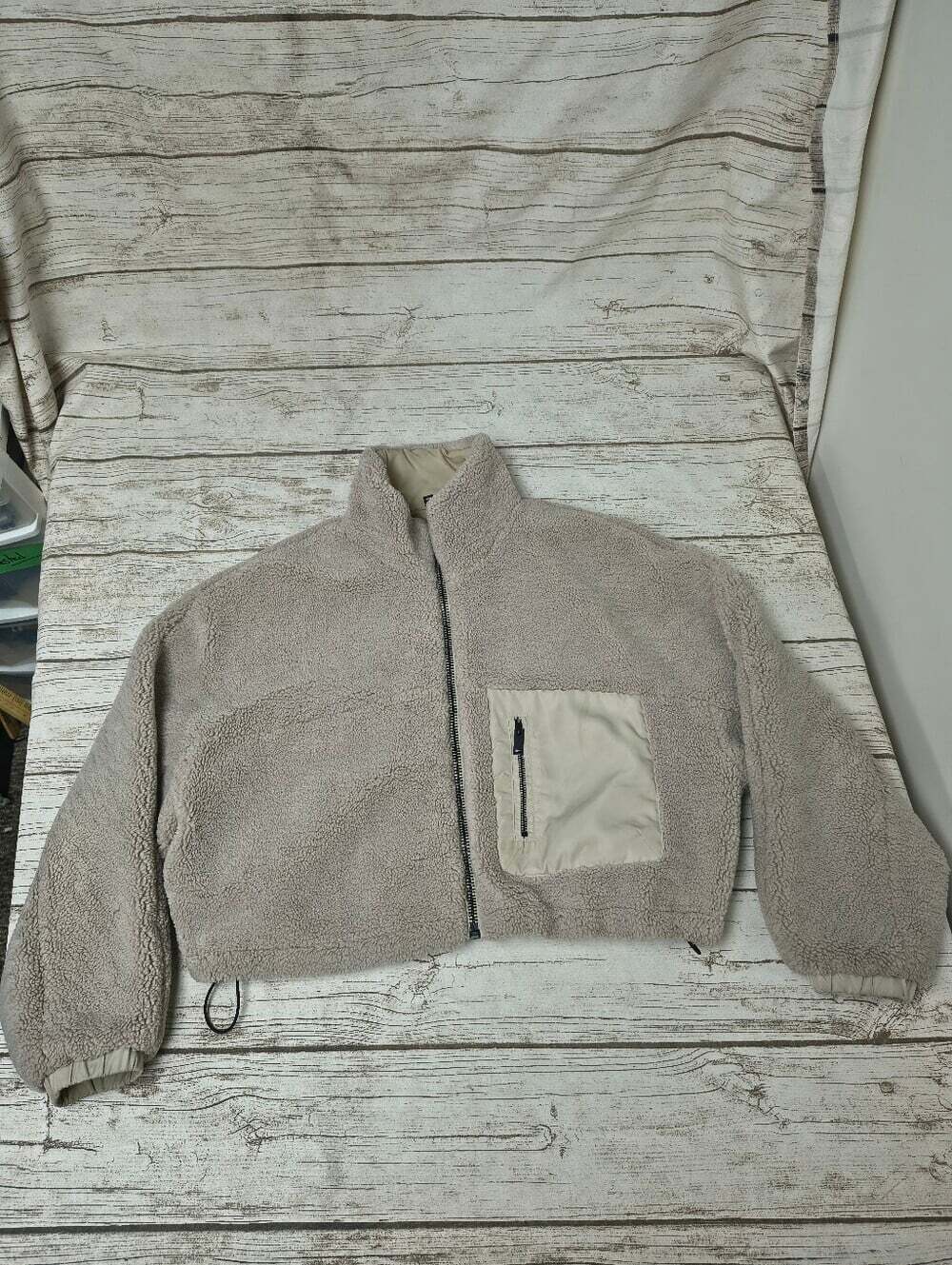 Pink Martini Oatmeal Reversible Sherpa Cropped Jacket Size Xs